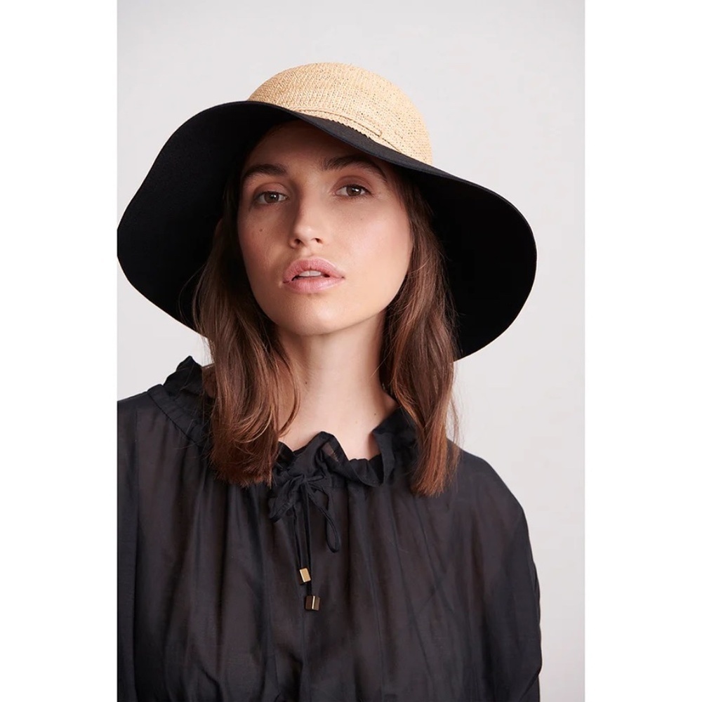 Helen Kaminiski Kalola Raffia and Cotton Brim Packable Sun Hat